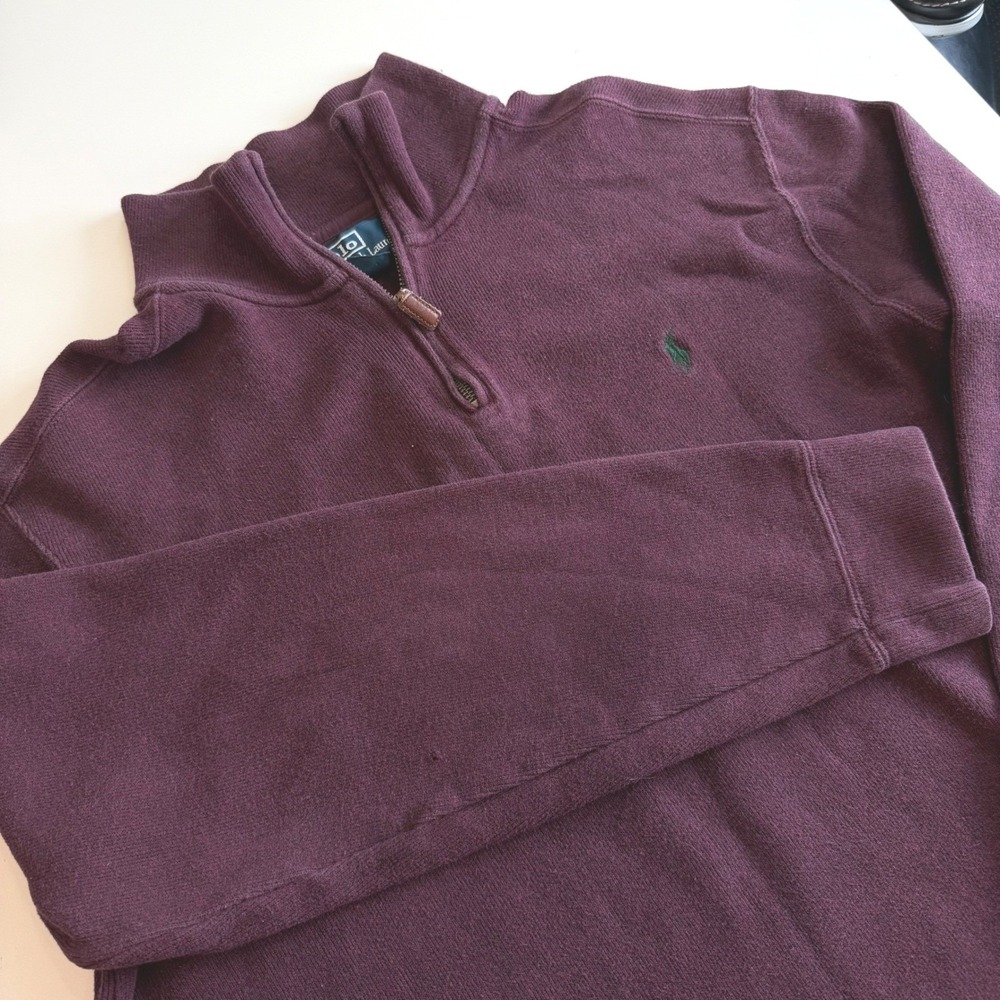 Polo Ralph Lauren Mens Large Burgundy Maroon 100% Cotton Quarter Zip Pullover